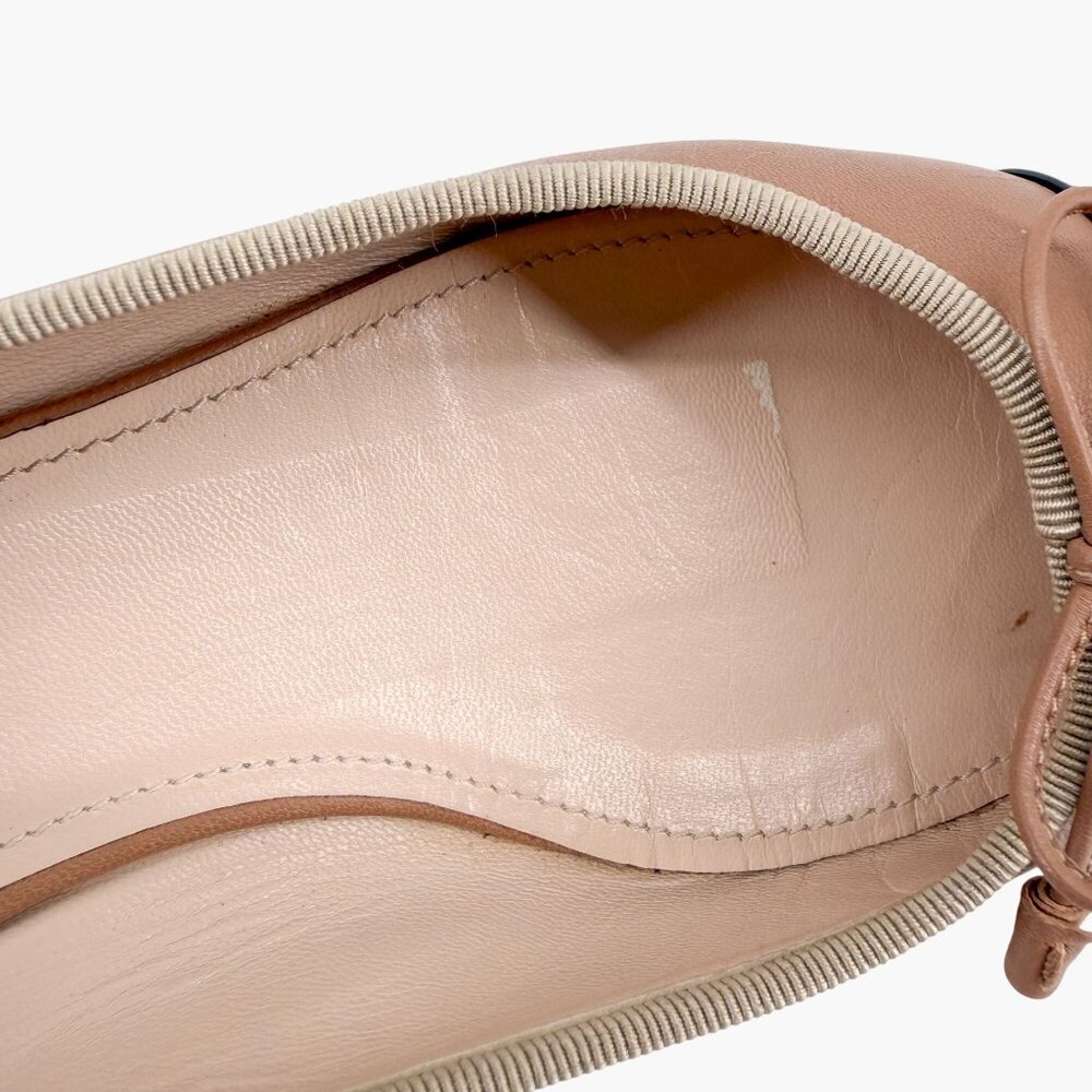 Prada Beige Black Cap Toe Logo Ballet Flats Leather Size 38 US 8 Women Two Tone - Picture 15 of 15